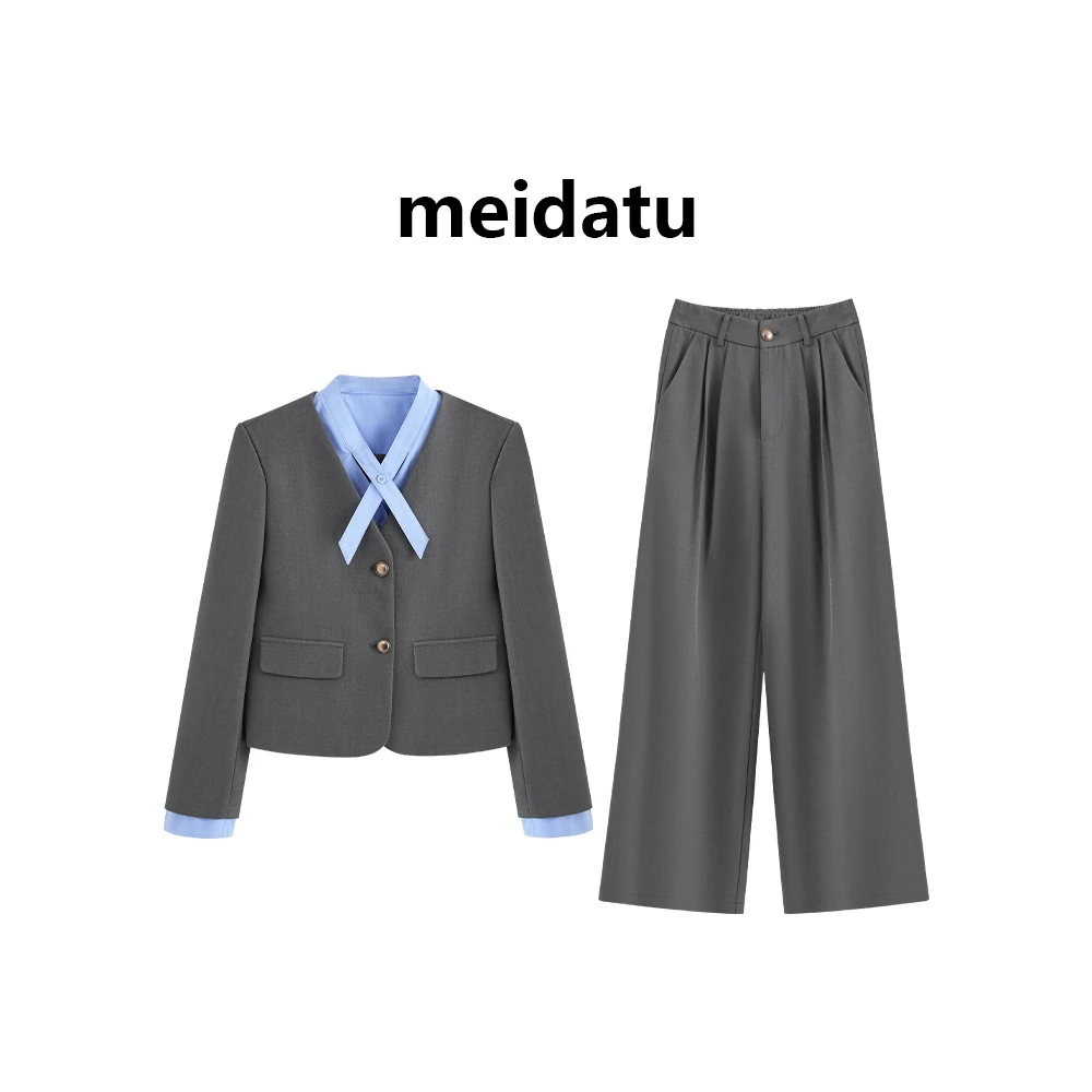 美哒兔（破价款）设计感拼色假两件西装套装（高个子版）BK3994-27G