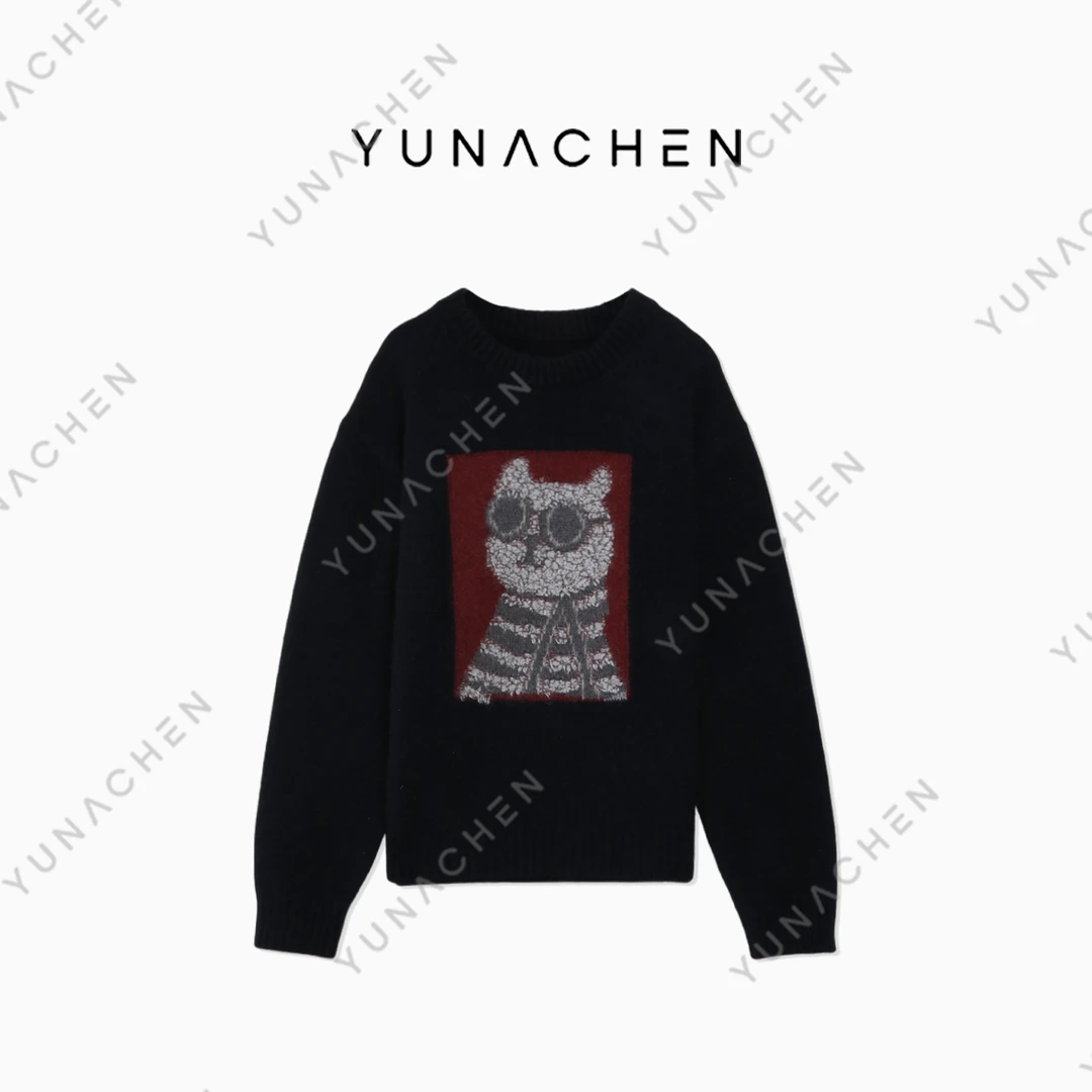 菠萝宝宝yuna【向晚】ZL21卡通童趣猫咪浣熊绒套头衫862-75A3655