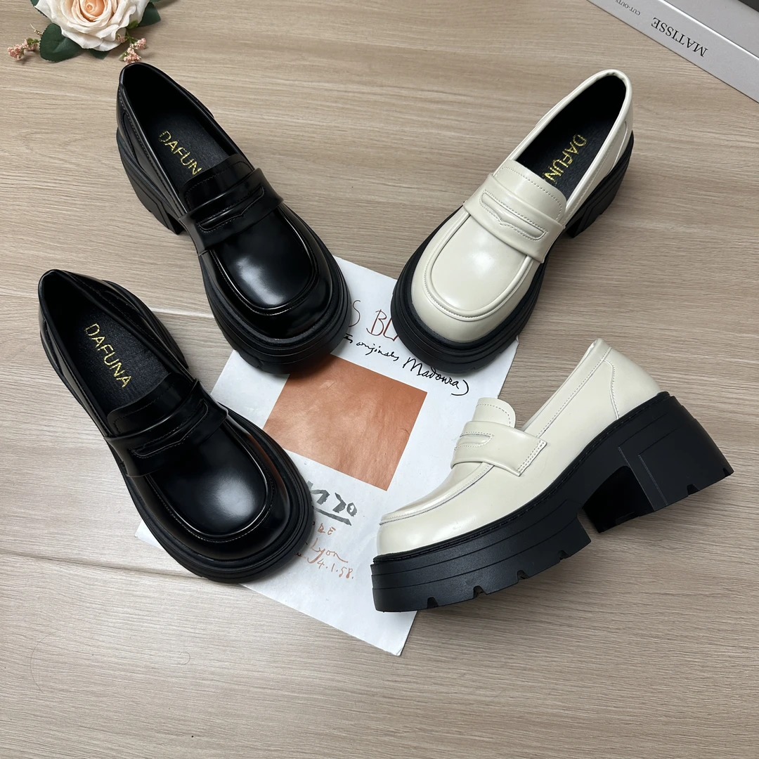 【N1】英伦风乐福鞋女2025春季新款粗跟厚底复古时尚小个子乐福鞋