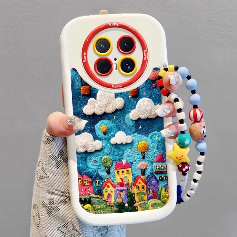 适用华为mate70pro手机壳新款彩绘mate60pro复古油画卡通可爱