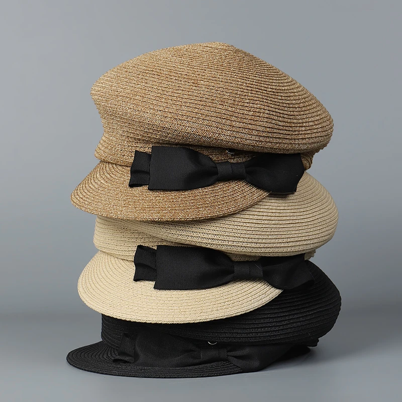 日系设计师蝴蝶结小檐细纸草草帽女春夏休闲百搭出游度假遮阳防晒