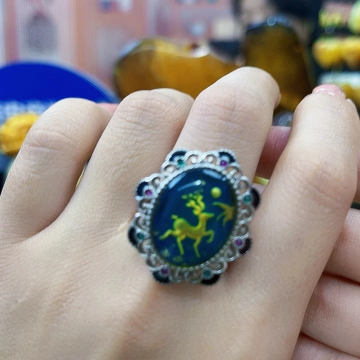 蜜蜡银S925镶嵌裸石戒指