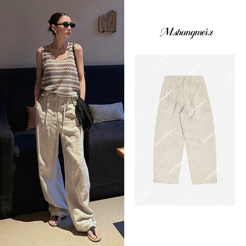 M.SHANGMEI.Z/沐熙【杂花麻纱裤】美大哥时尚慵懒感休闲裤X042416