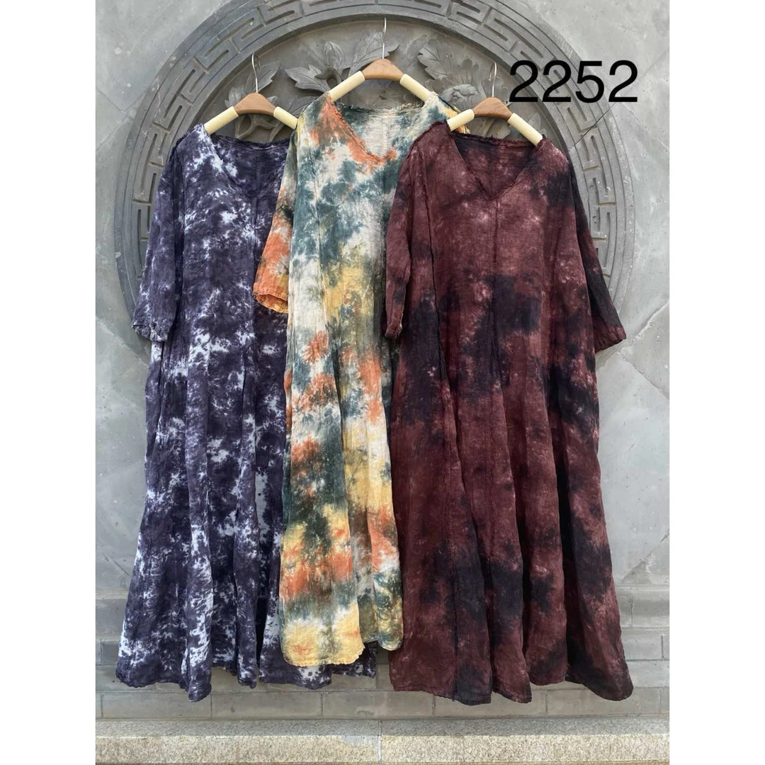 亚麻长款连衣裙2025春夏新款女大摆遮肉显瘦慵懒度假文艺风长裙