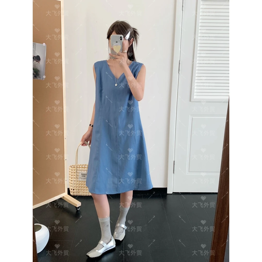 【天丝亚麻&V领背心裙】巨美！V领拼接结构背心裙DF178