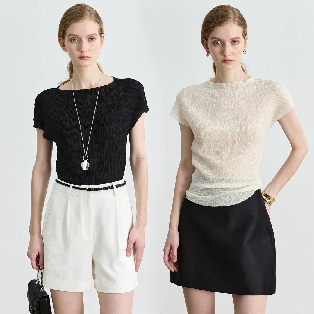 小岛微风“空气T” 日本进口泡泡皱轻薄透气弹力短袖T恤T041105