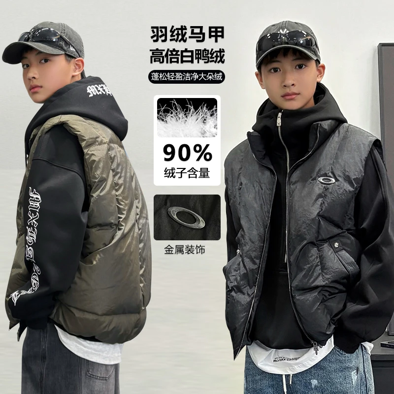 W503小赖家青少年羽绒服马甲2025秋冬新款中大童加厚外套宽松上衣