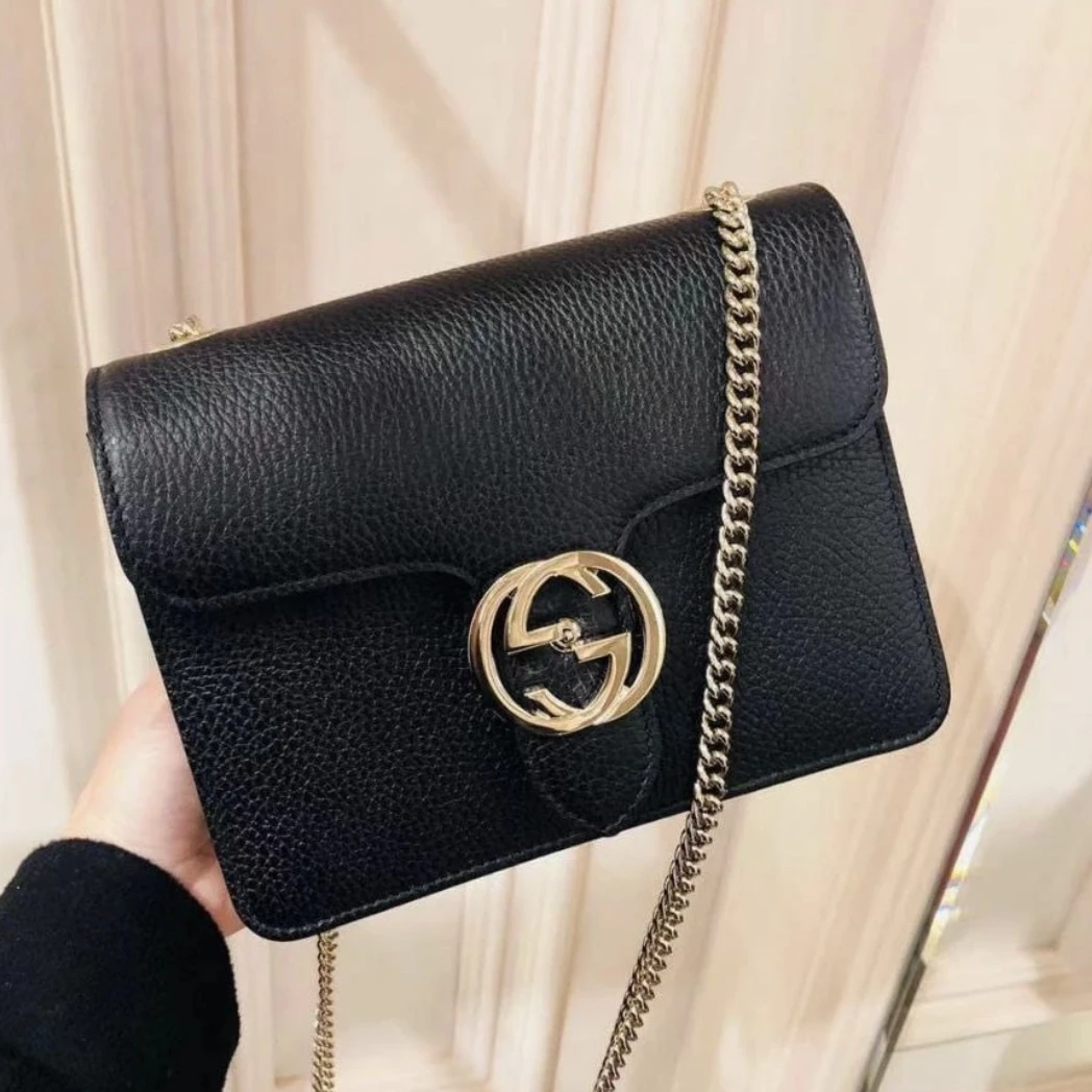95新 GUCCI/古驰 XM/经典方胖双G荔枝纹链条斜挎包/EE05124613