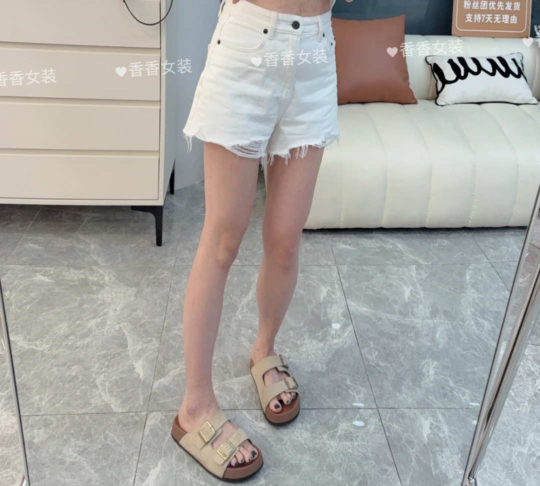 晨小胖 流苏边破洞白牛仔短裤夏季新款小个子显瘦百搭热裤