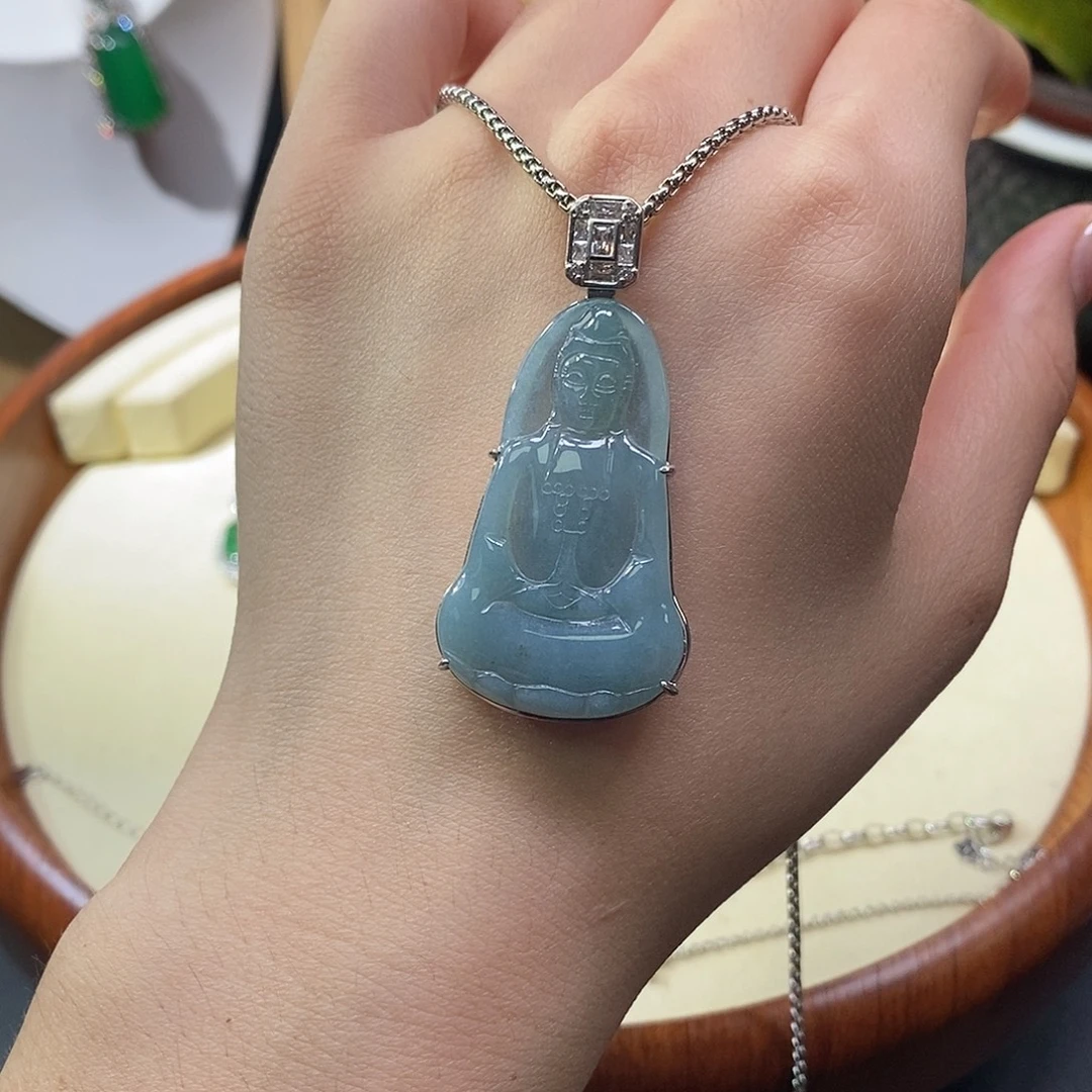 翡翠未镶嵌颈饰素衣观音吊坠