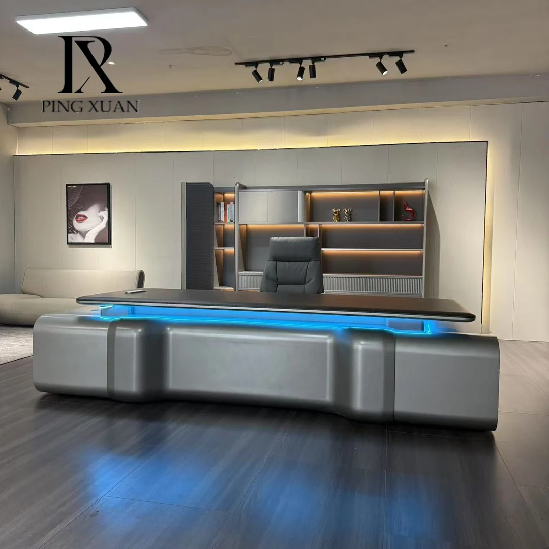 平轩E0级轻奢高端办公桌老板桌总裁烤漆大班台董事长办公室高级感