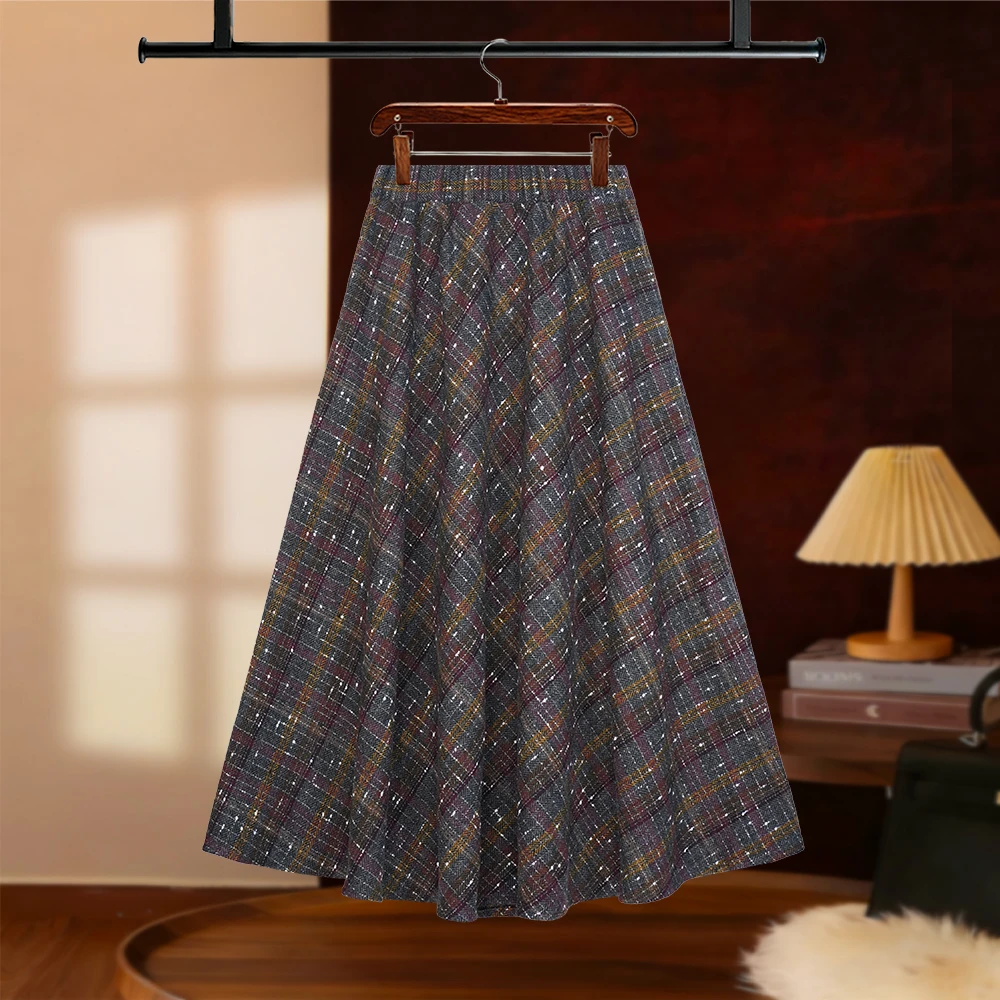 【NANA专属】2025秋冬经典格纹复古半身裙高腰设计显瘦显优雅D8241