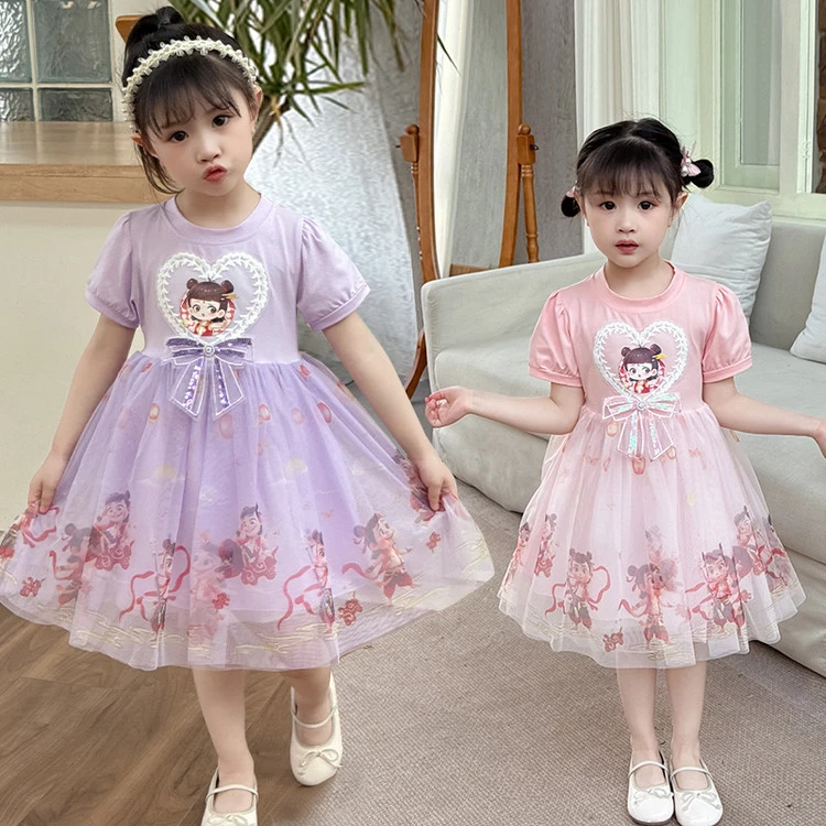 女童哪吒连衣裙2024夏季新款儿童洋气纱裙小女孩夏装超仙公主裙