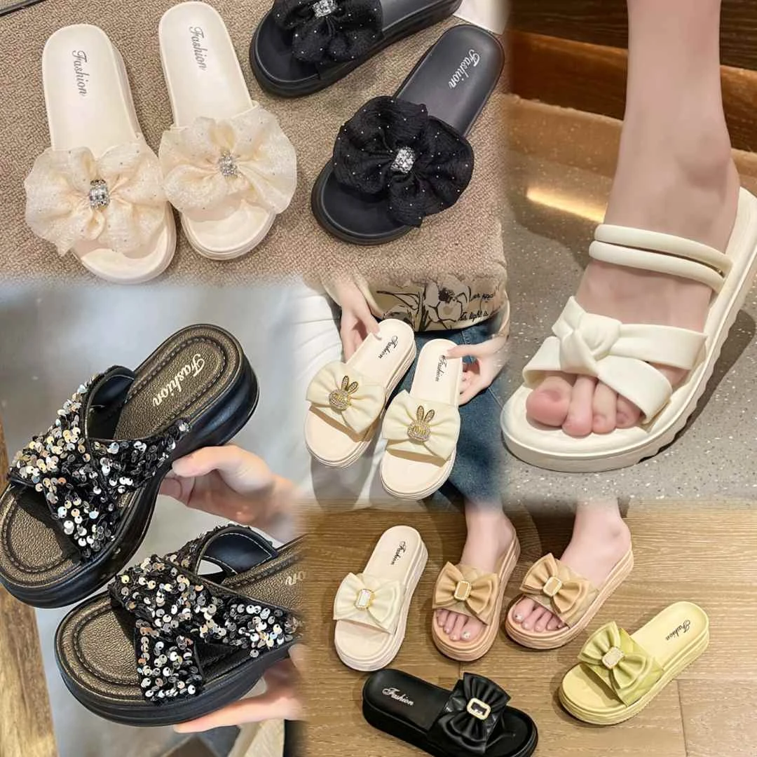 【冰然撤柜款001-426】爆款时尚百搭网红外穿蝴蝶结百搭拖鞋