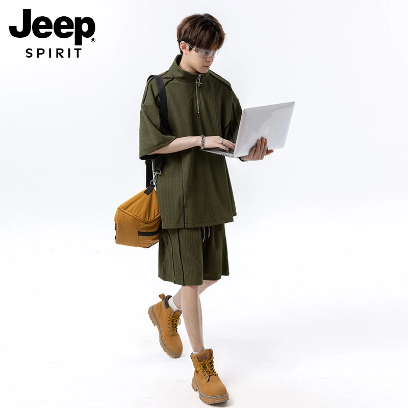 吉普时尚夏日ootd穿搭男士套装轻薄透气美式高街POLO衫短裤一整套