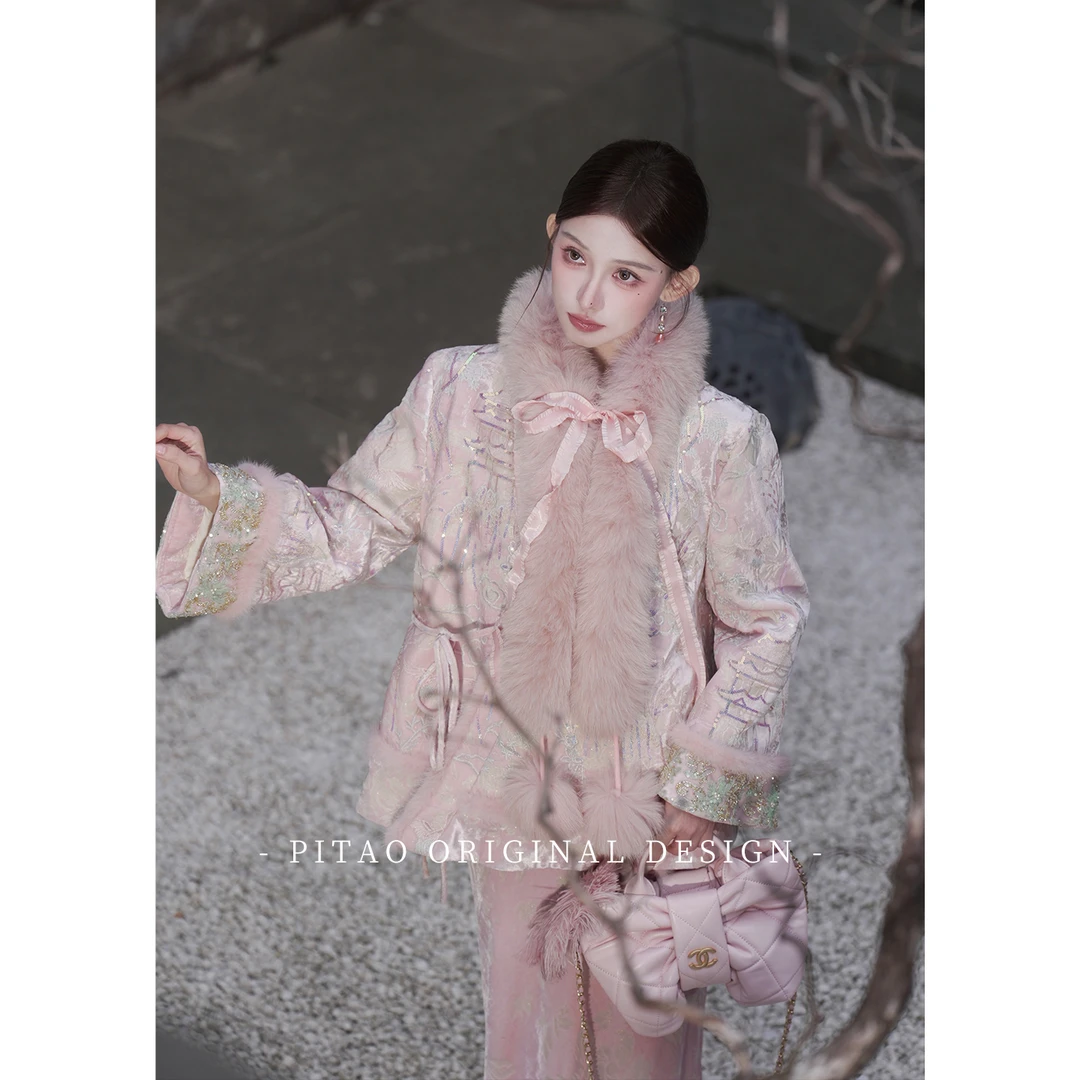 杜屁屁桃PITAO 原创【玉楼春】冬新中式90白鸭绒式羽绒外套吊带半裙