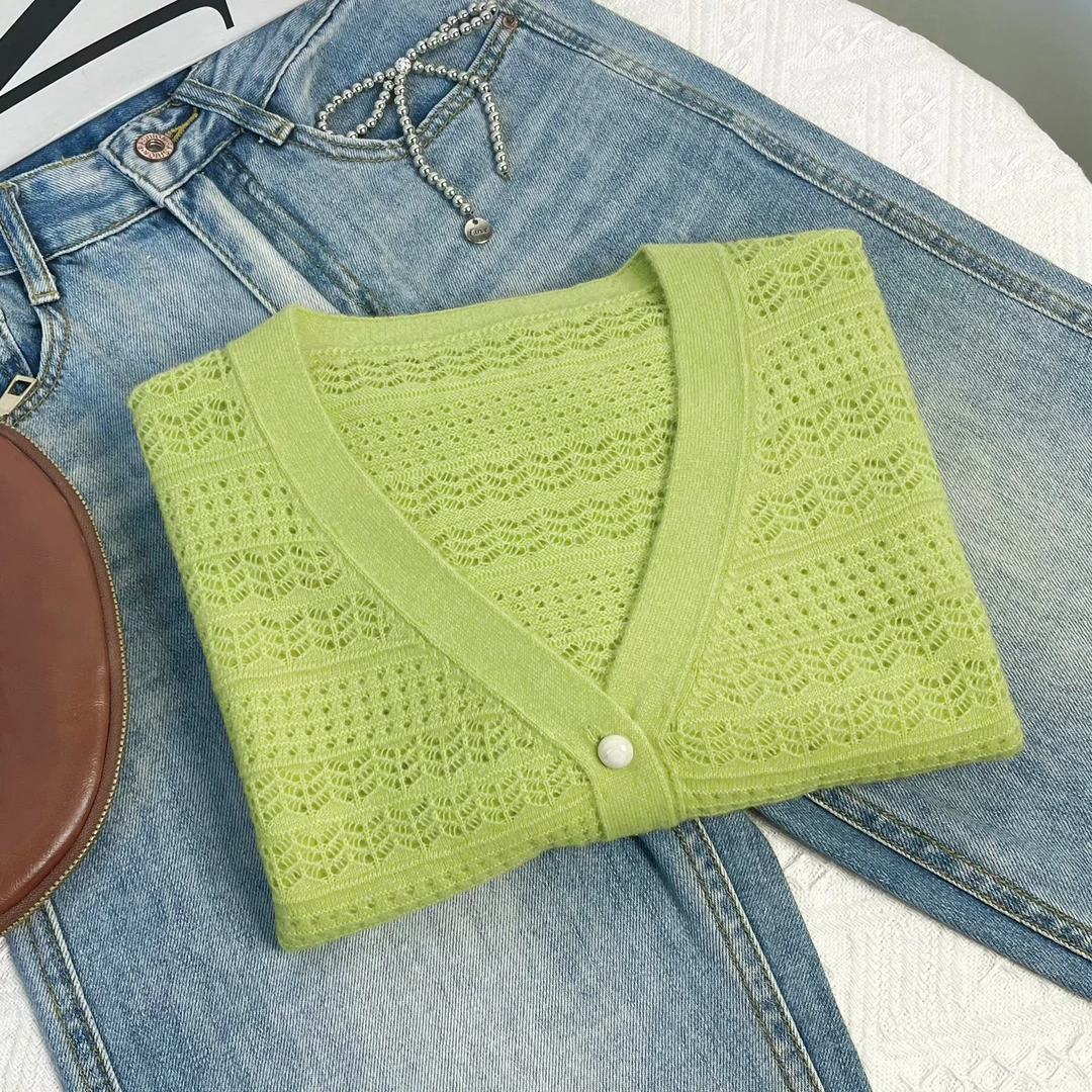 清-春秋新款V领镂空款针织开衫292437