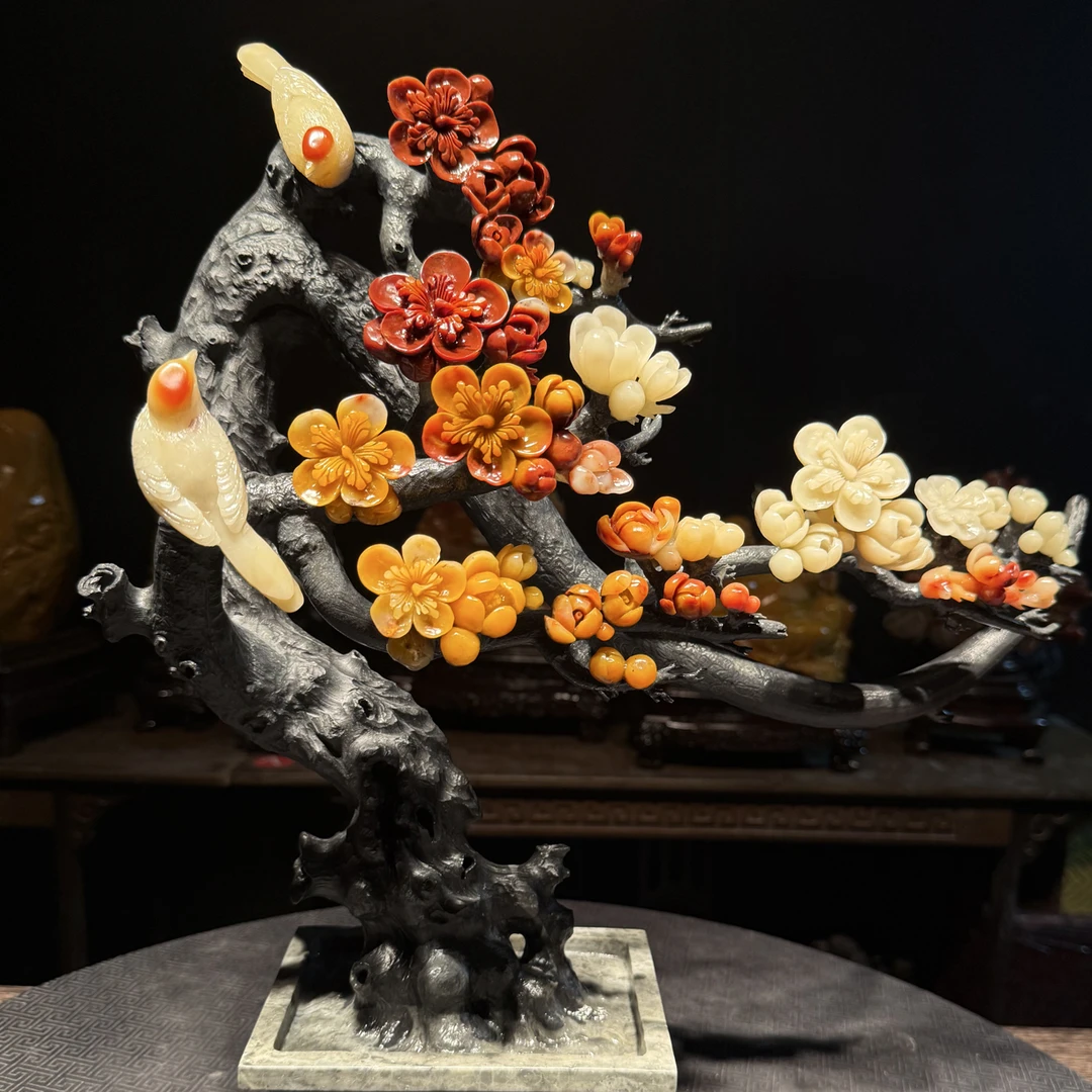 寿山石山水田黄印章印摆件貔貅手把件石雕工艺品入门玄关梅花摆件