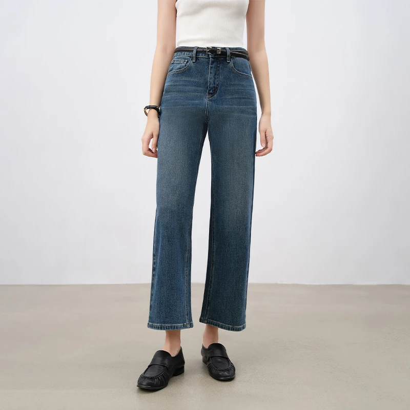 自巧小个子女装穿搭高腰休闲窄版直筒九分裤显瘦牛仔裤 25ZQ91117
