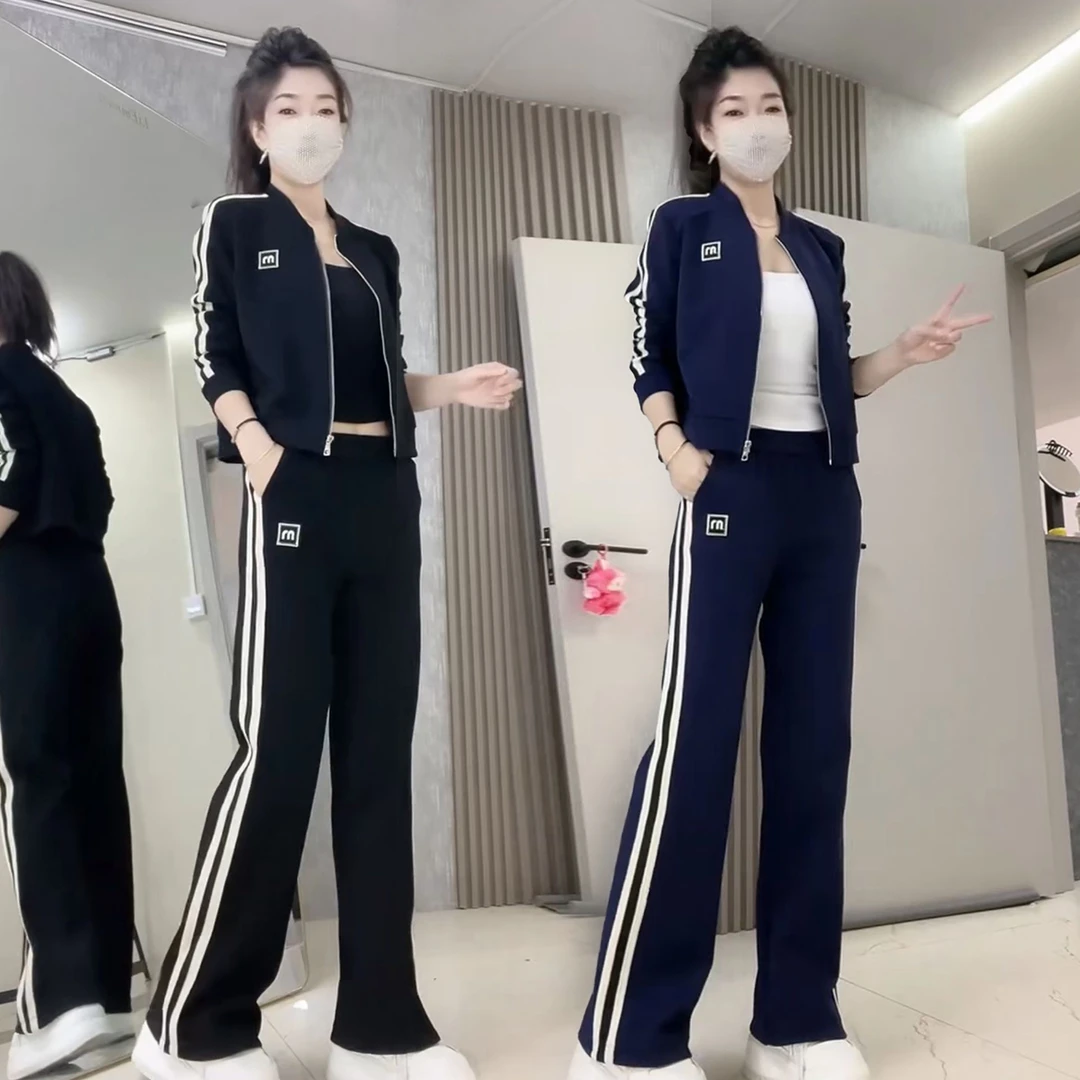 欧货2025春秋新款时尚休闲运动套装女显瘦卫衣窄版阔腿裤跑步套装