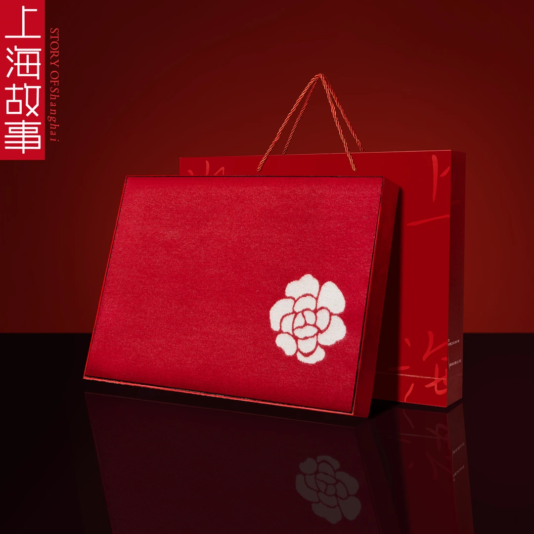 上海故事山茶花围巾女2024双面秋冬仿羊绒保暖外搭防晒披肩礼盒装