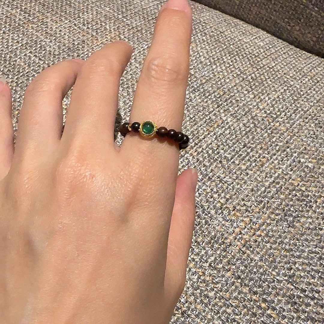 小叶紫檀翡翠戒指（弹力款均码）