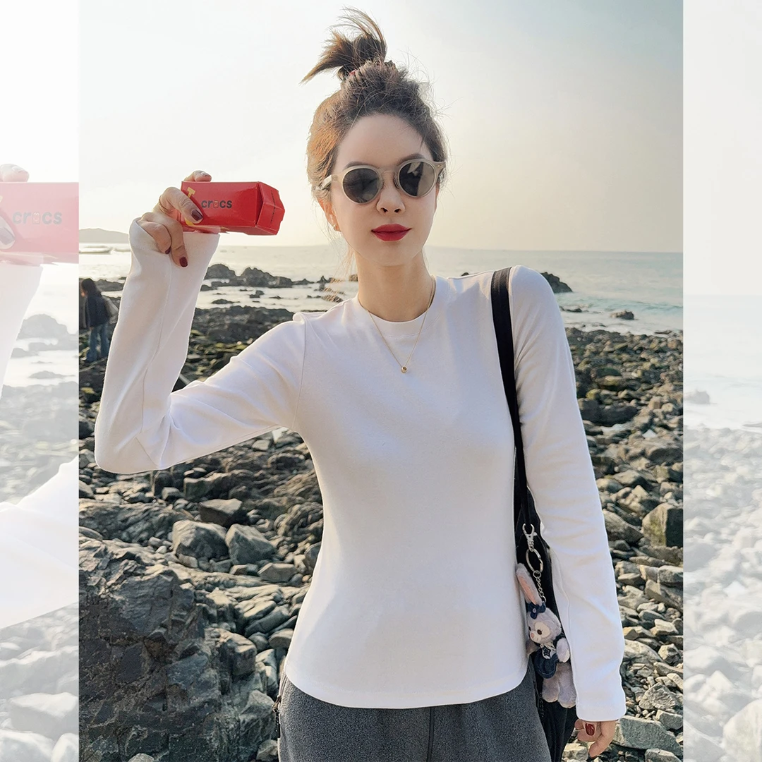 莉贝琳sisy正肩内搭耐造T250g弹力合体T恤长袖打底衫S24412TS07