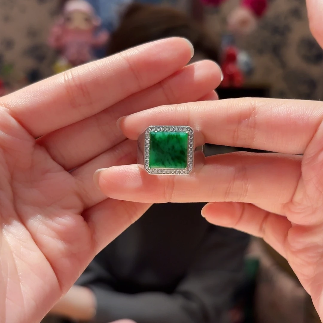 翡翠戒指银S925镶嵌戒指