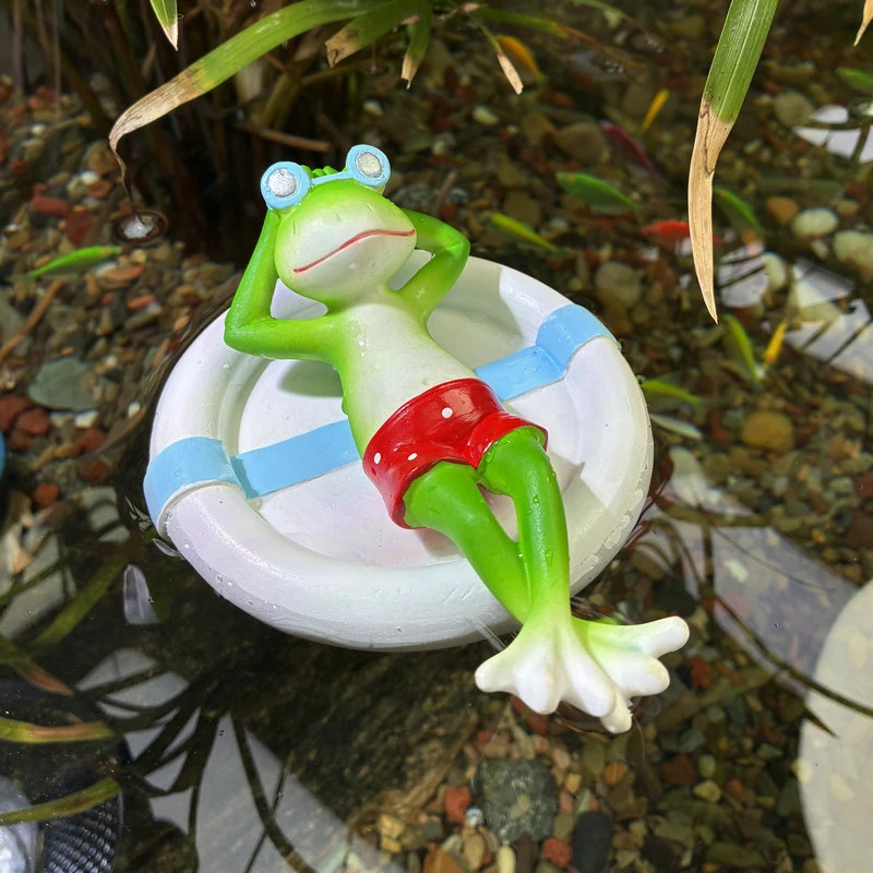 创意仿真泳圈青蛙树脂摆件花园庭院鱼池鱼缸造景浮水微景观小摆件