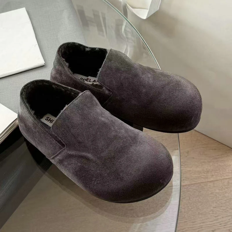 诗歌兰女2025秋冬新款真皮羊毛勃肯鞋一脚蹬懒人鞋包头拖25091-1