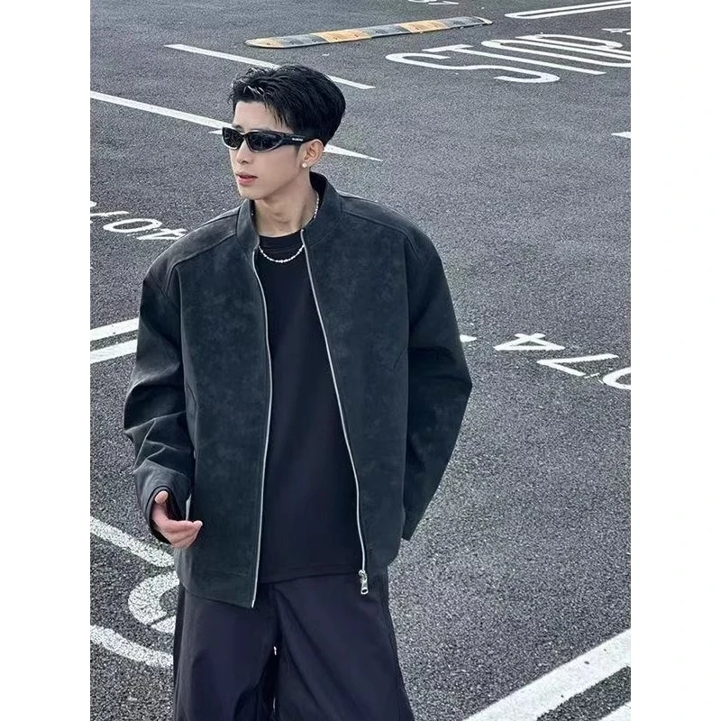 美式复古高级感皮夹克男款春季cleanfit高街痞帅潮流立领休闲外套