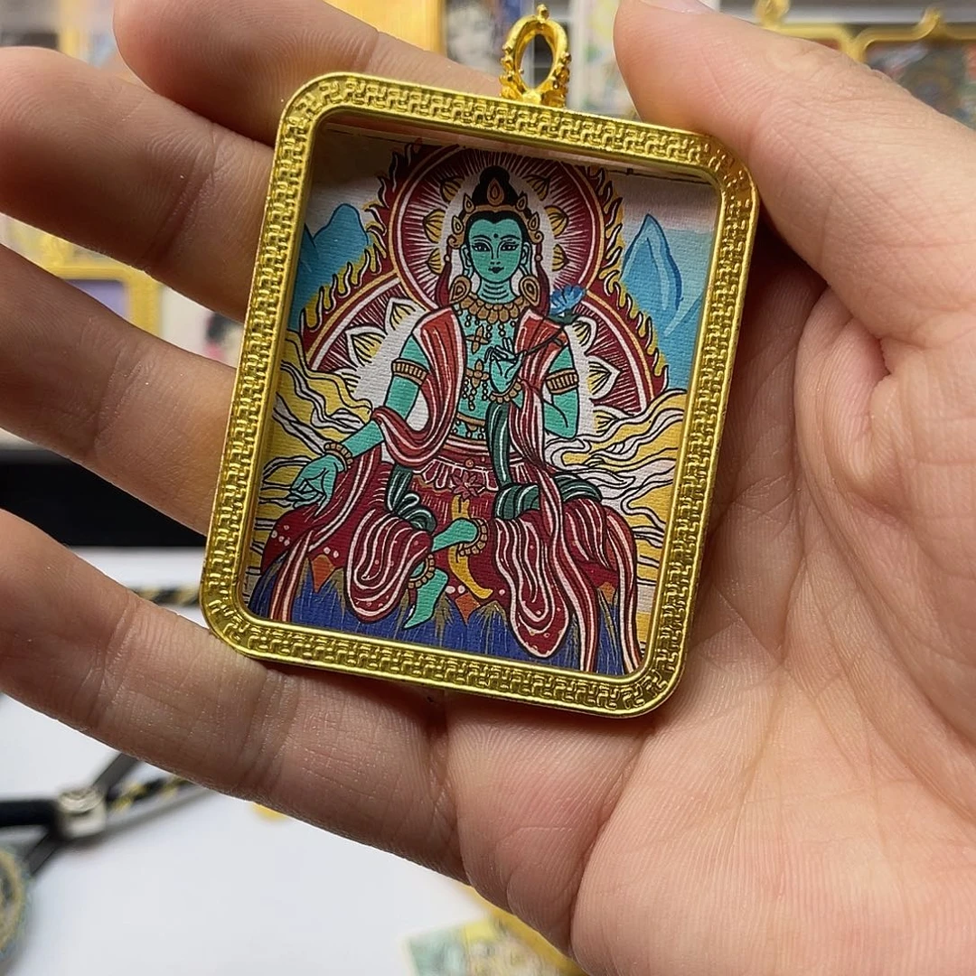 紫***诺合金绿度母唐卡无绳