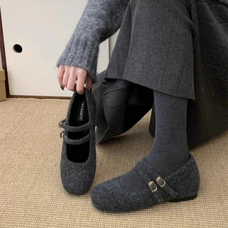 小香风一字扣加绒毛毛鞋女外穿2025年秋冬新款内增高保暖豆豆棉鞋