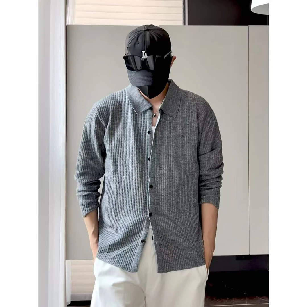 大圣圣 秋季翻领针织开衫优雅气质简约质感毛衣外套男TOA 51168