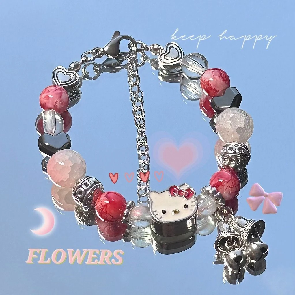合金手链 【KT小铺】KT猫铃铛手链女款小众设计高颜值卡通手饰品送