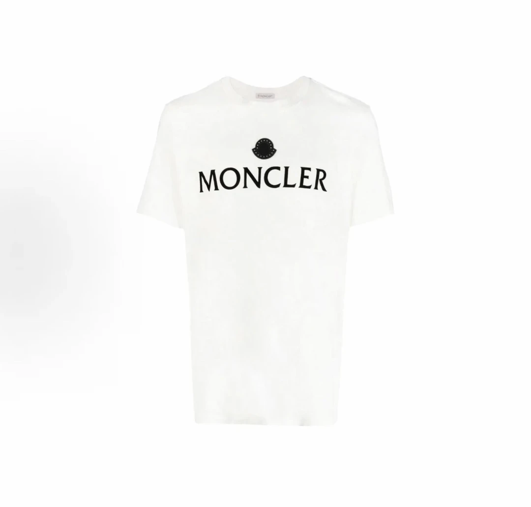 全新未使用 MONCLER 白色黑标刺绣logo圆领短袖T恤XL码