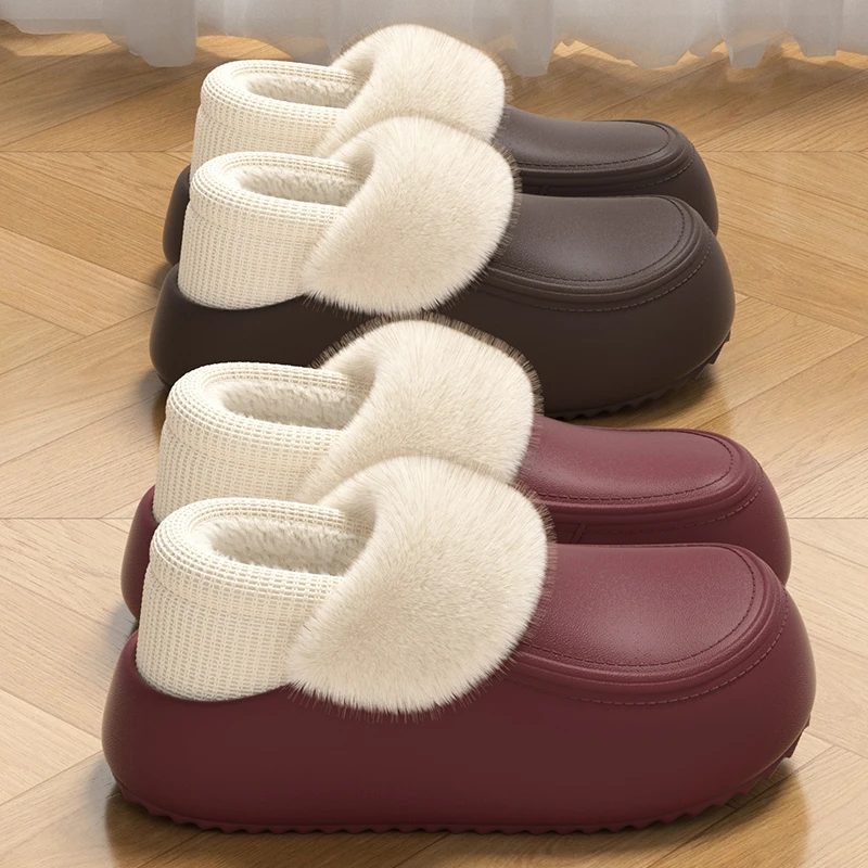 厚底增高棉鞋女士秋冬季可拆卸室内防滑外穿防水加绒保暖包跟棉拖