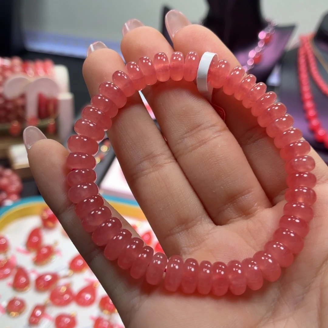 菱锰矿（红纹石）未镶嵌手串算盘珠8.5mm
