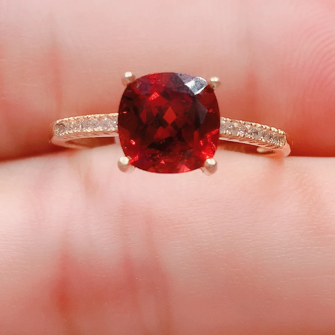 石榴石戒指银S925镶嵌7✖️7