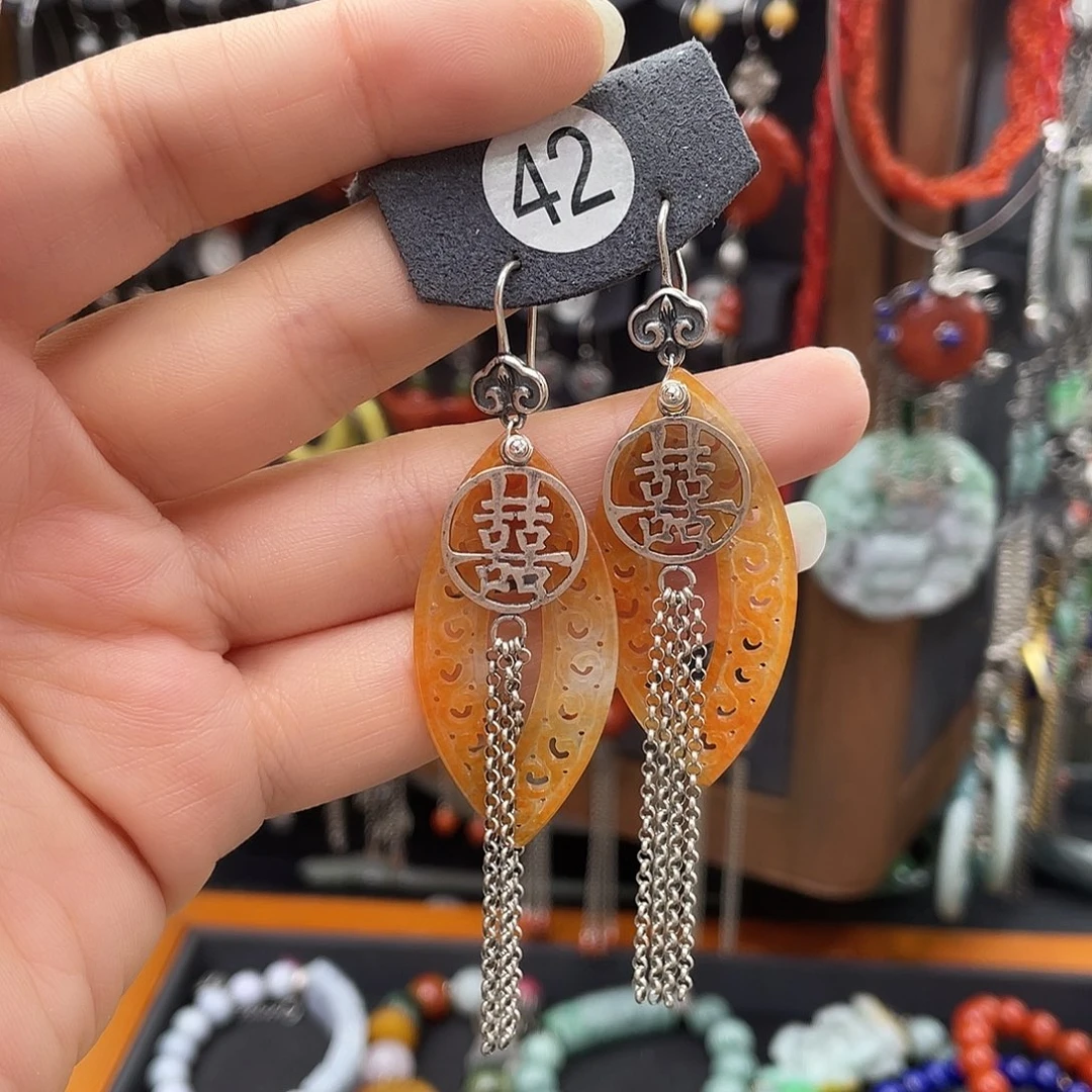 翡翠耳饰银S925镶嵌d****r289fhjhhhj