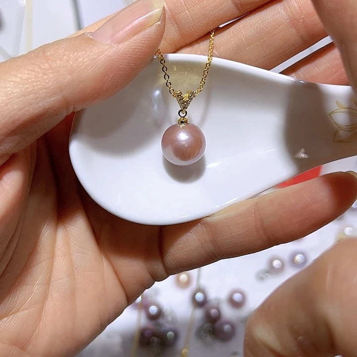 淡水珍珠紫珠金色v扣未镶嵌