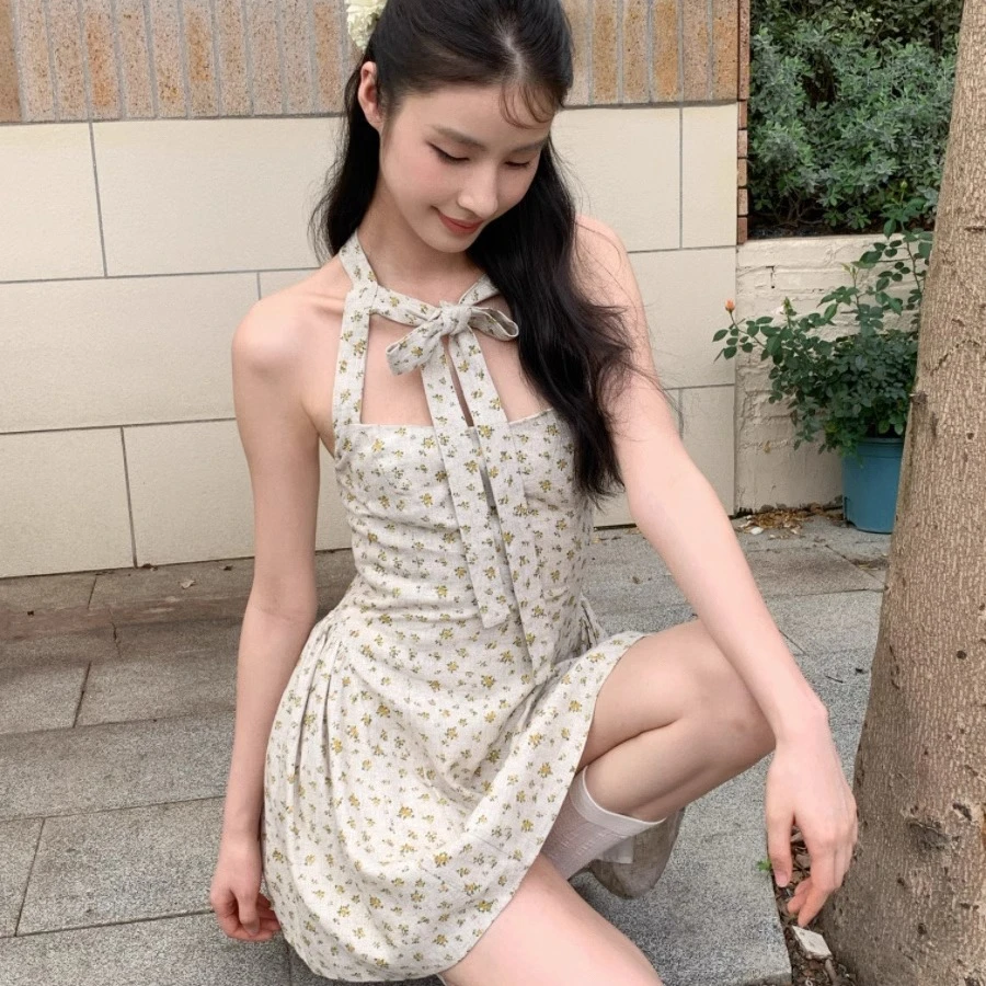 制造后花园*after sunset系列氛围感碎花印花绑带收腰显瘦连衣裙