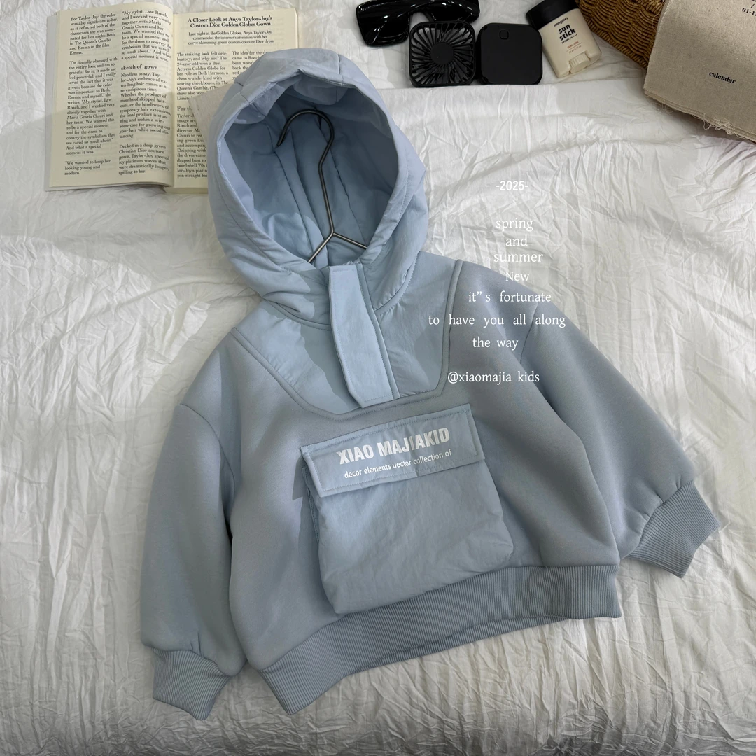 小马家2025冬款加厚糕糕绒连帽卫衣D-7026纯色潮流时尚宽松百搭