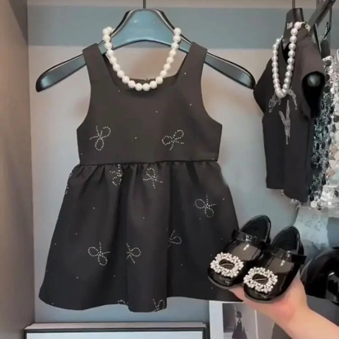 2025新款女童连衣裙夏季洋气公主裙黑色儿童装背心宝宝裙子A460