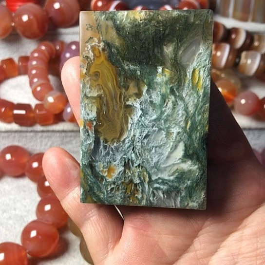 绿***罗合金颈饰玛瑙/玉髓水草平安牌