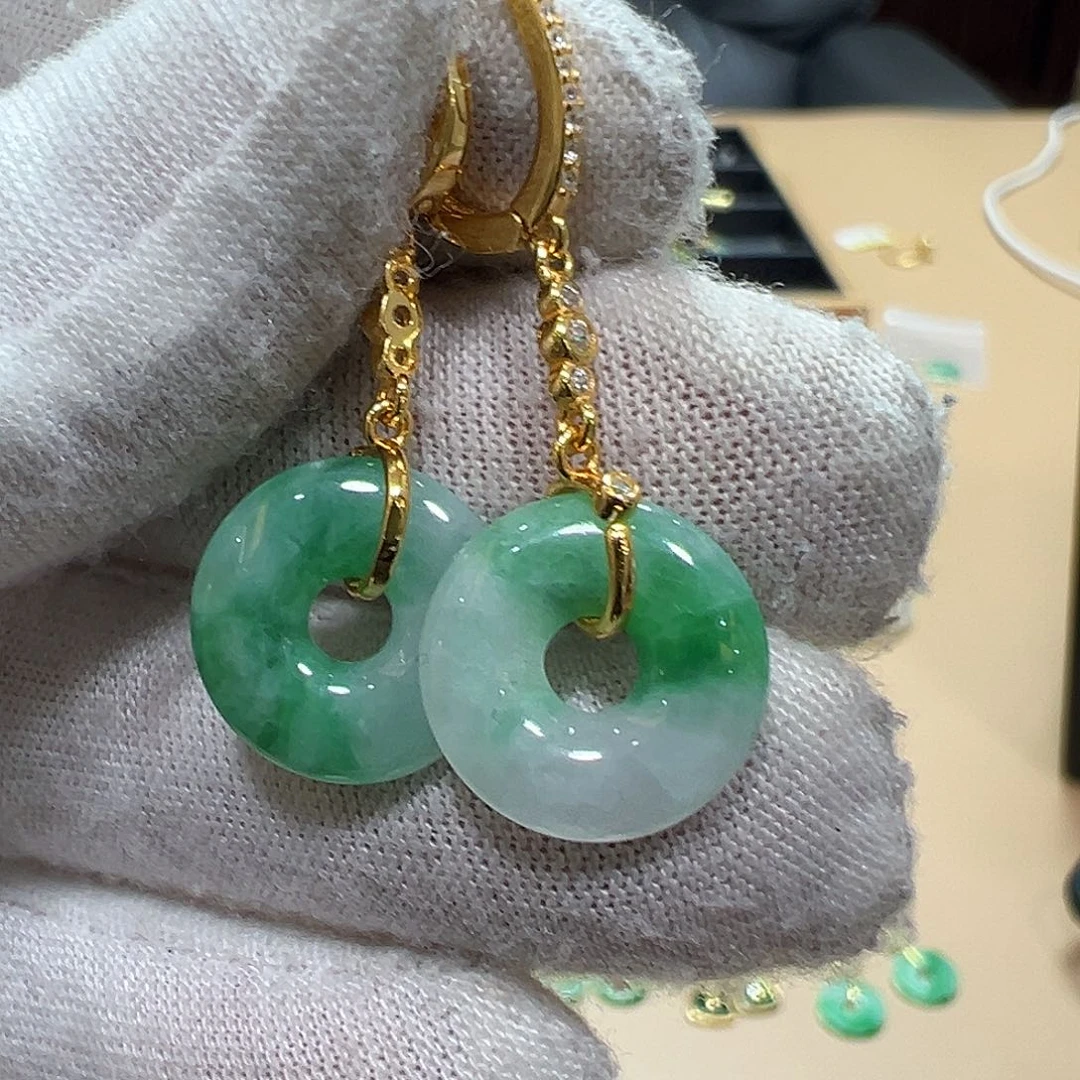 翡翠银S925镶嵌耳饰耳环