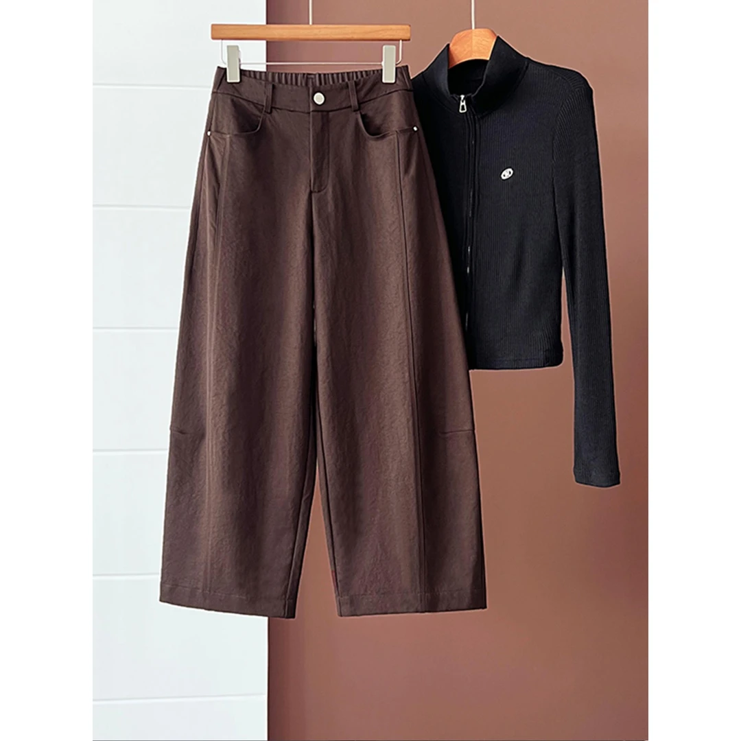 米白色哪吒裤休闲裤子女2025春秋季新款高腰梨型小个子阔腿镰刀裤