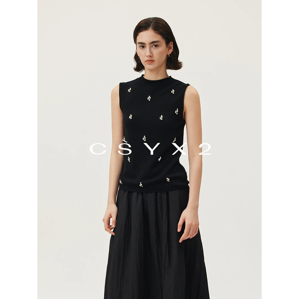 CsyX2-2025S/S早秋新款“时髦精”羊毛羊绒小花针织背心CZ5XZ002