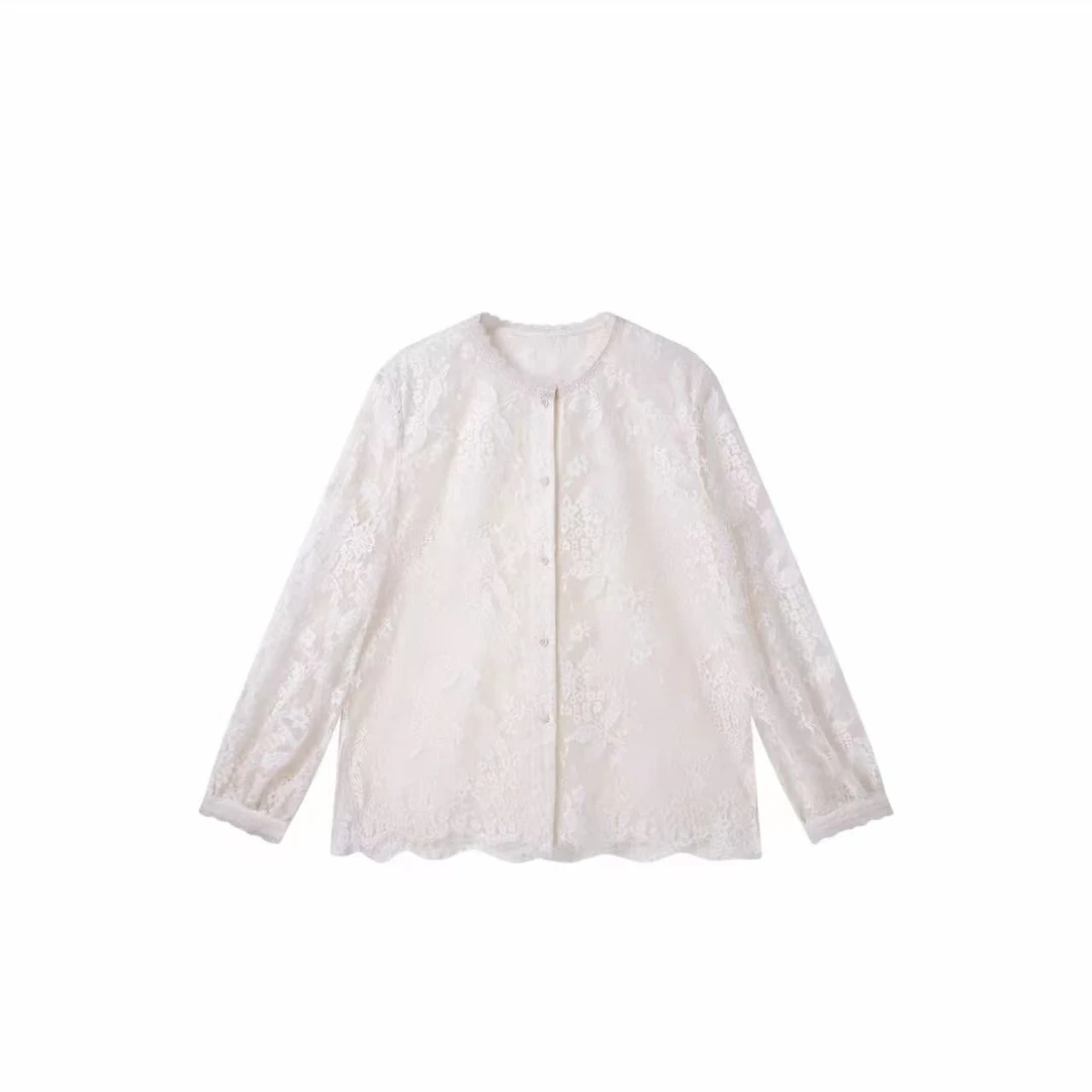 『绮翎Elegany 』南法假日早春新款蕾丝V领长袖上衣外套