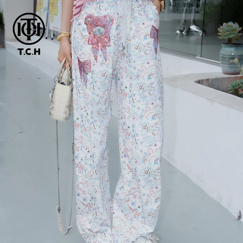 TCH私服烫钻工艺新时尚淑女百搭新潮流长裤女T75B20E5009轻奢tch